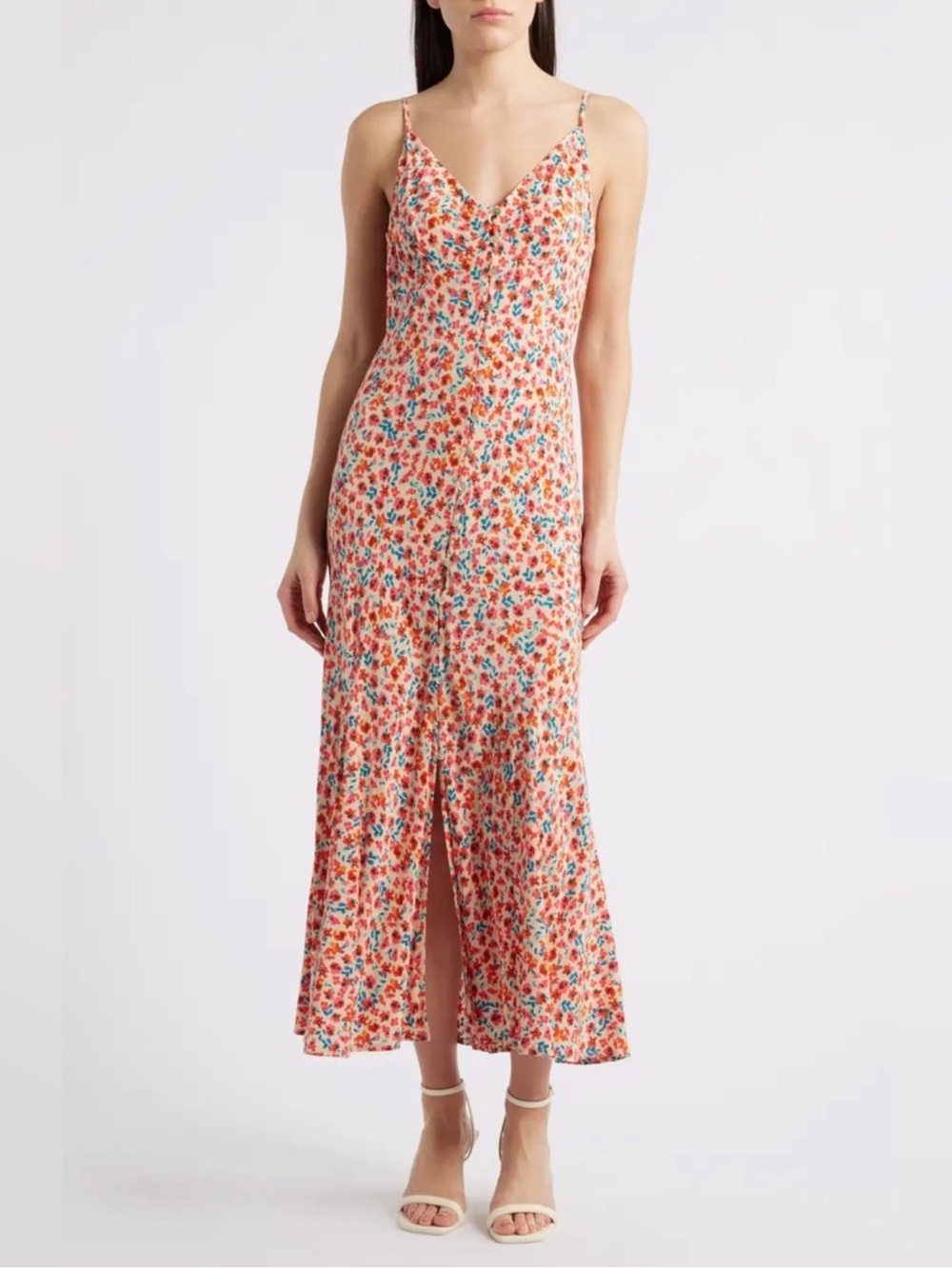 Rail Florian Red Posy Crepe Midi Dress Size Medium